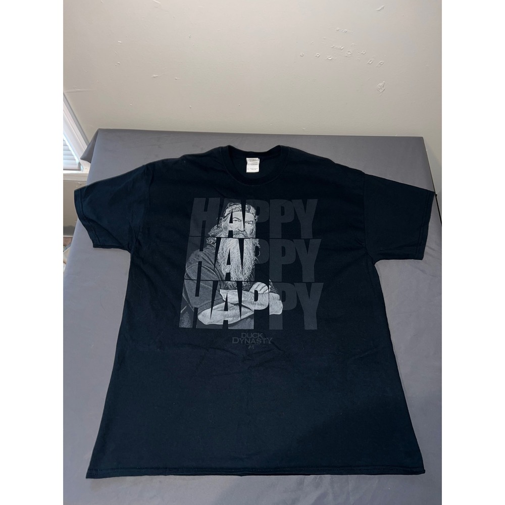 Gildan Duck Dynasty T-Shirt Mens XL Black Excellent Happy Happy Happy Graphic - Picture 1 of 4